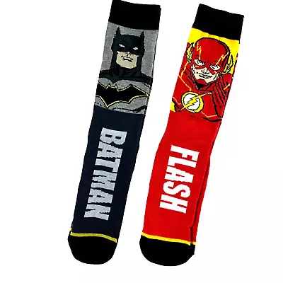 DC Comics Justice League Socks Batman Flash  2 Pr Crew Socks Mens Sz 8-12 • $10.30