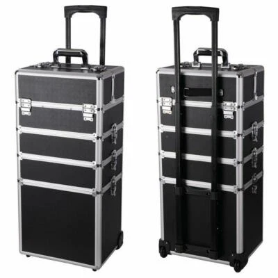 $77.88 • Buy New Pro 4in1 Aluminum Rolling Makeup Jewelry Cosmetic Train Case 4 Wheeled Box