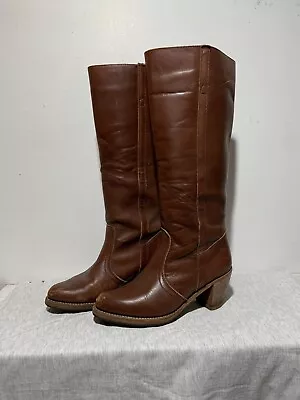 1980’s Vintage DEXTER Brown Leather Tall Campus Boots Sz 8M USA Made 70’s • $84.56