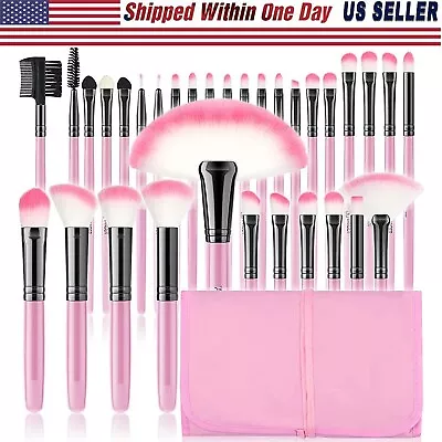 32PCS Professional Make Up Brushes Set Cosmetic Tool Makeup+Luxury Bag Lip Brush • $7.99