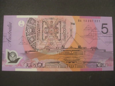 $30 • Buy $5 2012 1st Prefix BA12 Unc Stevens/Parkinson BA Australia Five Polymer Banknote