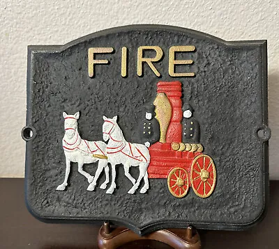 VTG FIRE Cast Iron Sign Horse Drawn Fire Engine A Price Import JAPAN 9.5x8.5” • $84.99