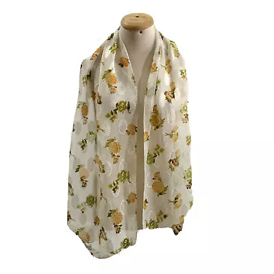  FLORAL WHITE LONG VISCOSE Scarf 66/14  In #A73 • $9.30