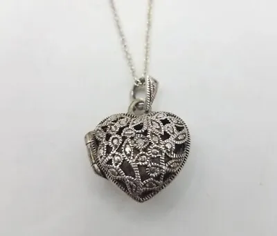 .925 Heart Locket Pendant Necklace Silver Moissanite 18” Love Gift Mom Wife • $29