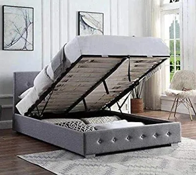 Ottoman Storage Bed Grey | Queen Size Small Double Bed Frame With • £302.99