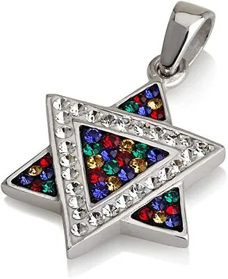 Star Of David Pendant Multi Colors Gemstones + Sterling Silver Necklace #6 • $56.21