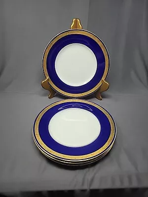 4 Minton For Tiffany & Co Porcelain Luncheon Plates Cobalt Gold Encrusted 9  • $165