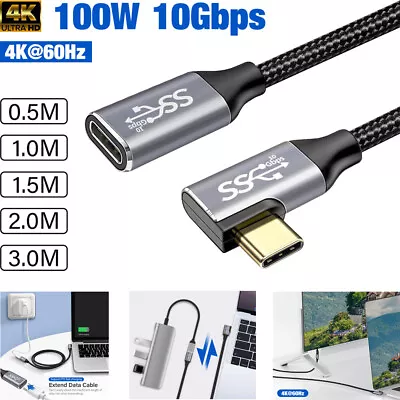 $11.95 • Buy 100W 5A 4K USB 3.1 Gen 2 Type C Charging Cable 10Gbps Data Sync Extension Cord