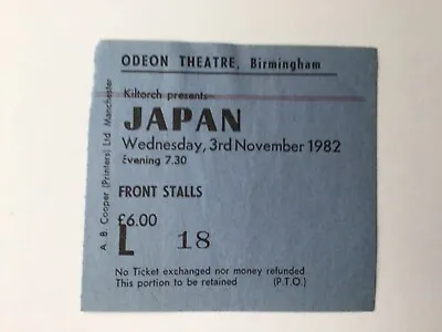 Original Concert Ticket Japan November 1982 David Sylvian Birmingham Odeon • £8