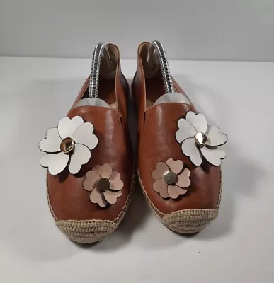 Michael Kors Size 10 Slip On Brown Leather & Jute Floral Espadrilles Loafers • $44.95