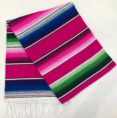 NEW Falsa Mexican Blanket Saltillo Serape Yoga Throw Made In Mexico PINK Rainbow • $26.95