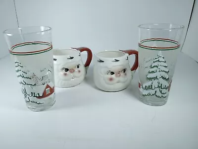 Vintage Lot Of 2 Kitschy Santa Claus Mug Lot Of 2 KIG Frosted Tumblers Holiday • $34.31
