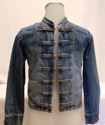 $19.90 • Buy Vintage Talbots Kids Blue Denim Jeans Jacket Military Style Buttons Girls SZ 10