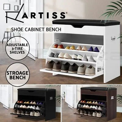 $78.66 • Buy Artiss Shoe Cabinet Bench Shoes Storage Rack Organiser Shelf Wooden 15 Pairs