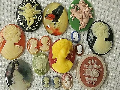 * SALE * VTG CAMEOS 3-D 40x30mm HUGE 16 LOT JEWELRY RESIN FINDINGS REPAIR CRAFTS • $12.99