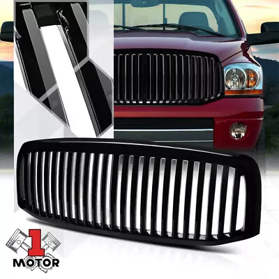 Glossy Black Vertical Bar Front Bumper Hood Grille For 06-08 Ram 1500/2500/3500 • $44.99