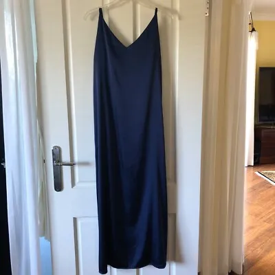 Unbranded Slip Dress 14/16AU Navy Silky Maxi U54cms • $35