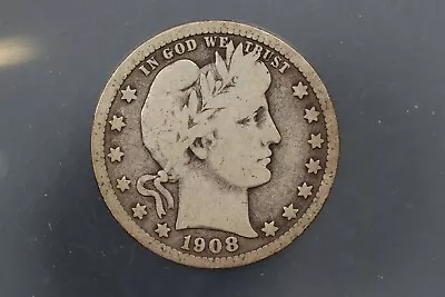 1908-d 25c Barber Silver Quarter Dollar Early Us Type Coin Q130 • $6.99