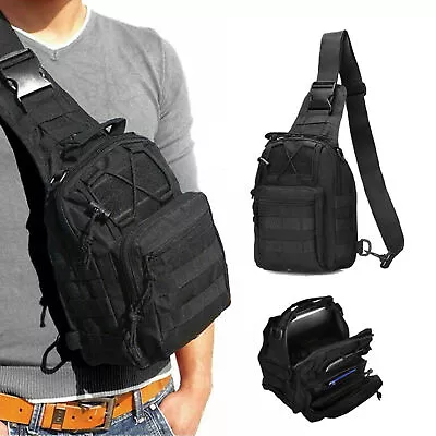 Tactical Sling Chest Pack Bag Molle Daypack Backpack Military Shoulder Bag Black • £8.95