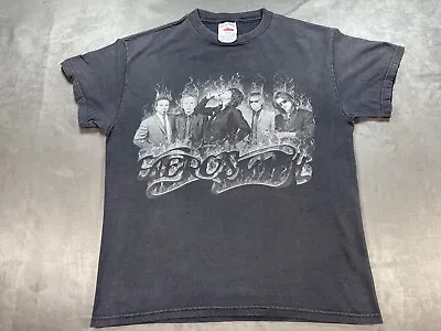 VINTAGE AEROSMITH Faded Black Concert Tour Y2K BOXY Medium Shirt Fire 2 Sided • $29.50