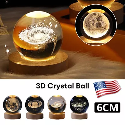 US 3D Crystal Ball Moon Planet Globe Table Lamp USB LED Night Light Home Decor • $16.91