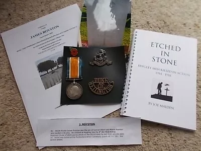 £50 • Buy Ww1-casualty-died Of Wounds - War Medal-capbadge -title- Bingley Man- J.royston