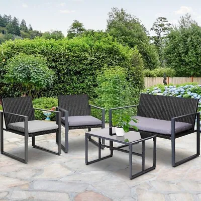 $429.90 • Buy Patio Setting 4 Piece Outdoor Grey Fabric Washable Covers Metal Frame Gardeon