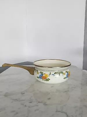 Vintage ASTA Germany Enamelware Sauce Pot With Brass Handle 6.5  • $15