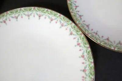 J. Pouyat Limoges France 7 3/8  Plate W/ Pink Flowers Green Blue - 6 Total • $55.03