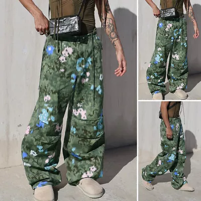 INCERUN Men Floral Printed Zipper Casual Cargo Trousers Party Holiday Long Pants • $21.84