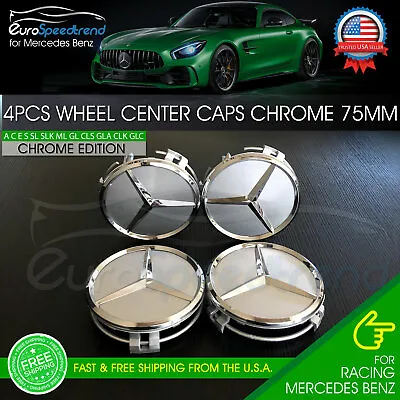 $17.99 • Buy 75mm Silver Chrome Wheel Center Hub Caps Emblem 4PC Set Mercedes Benz AMG Wreath