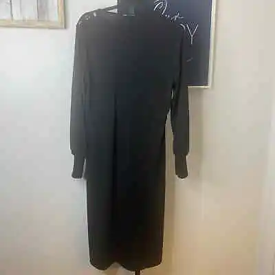 ZARA Womens Dress Size Large Black Long Sleeves Bird Leaf Button Details Goth • £33.75