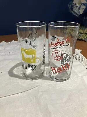 2 X Vintage Scotch Whiskey Glass Tumblers Haig &  White Horse Bar Vgc • £6.99