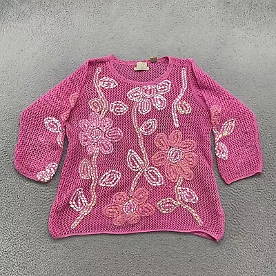 Vintage Sigrid Olsen Sport Women’s Loose Hand Knitted Floral Sweater Size Large • $15.99