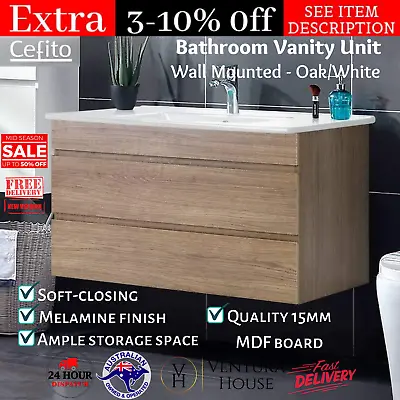 Cefito 915mm Bathroom Vanity Cabinet Wash Basin Unit Sink Storage Wall Mounted • $328