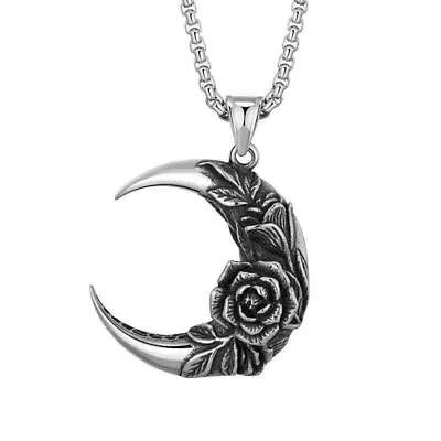 Mens Retro Moon Petal Pendant For 24  Stainless Steel Link Chain Necklace Womens • $17.59