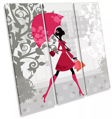 Fashion Woman Umbrella TREBLE CANVAS WALL ART Square Picture Print • £49.99