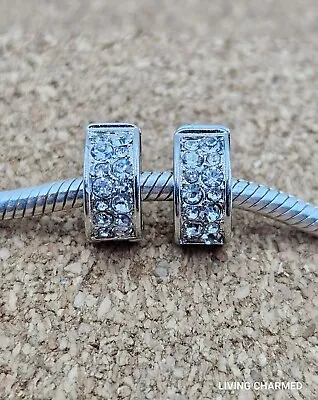2 X Authentic Cz Silver Clip Lock Stopper Spacer European Charm Beads • $16.95
