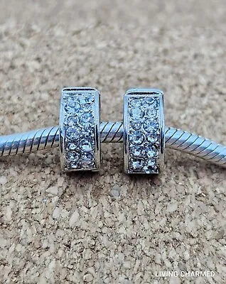 2 X Authentic Cz Silver Clip Stopper Spacer European Charm Beads • $18