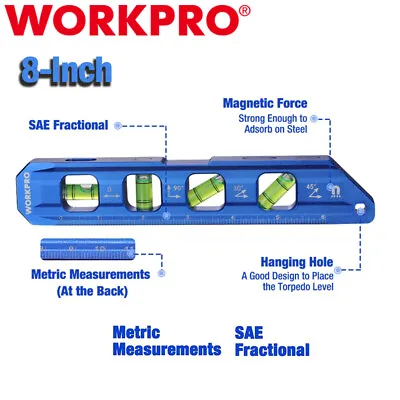 WORKPRO 8-Inch Magnetic Torpedo Level Aluminum Alloy Construction 4 Bubble Vials • $21.99