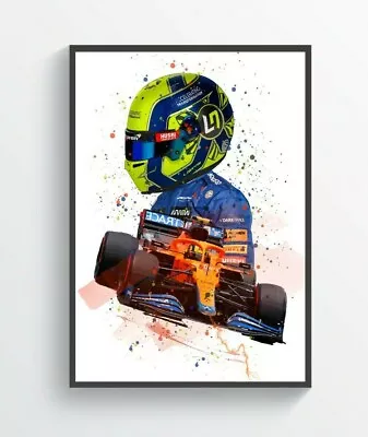 Lando Norris F1 Mclaren Car & Helmet Poster Print Illustration LNF FRAMED OPTION • £6.99