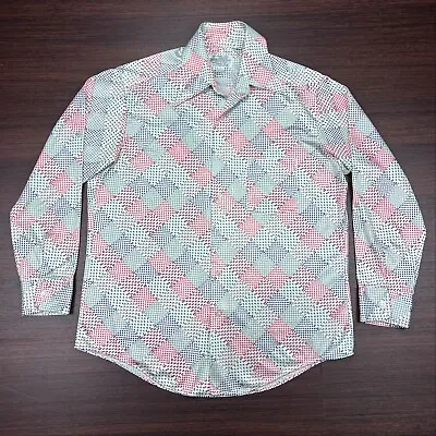 Vintage 70s KMART Knit Sport Shirt Disco Hippie Size Medium - Plaid Dots • $54.68