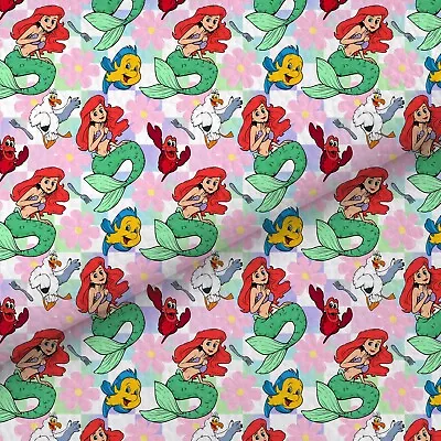 Hair Bow Printed Canvas Fabric For Making Bows The Little Mermaid A4 Sheet • £3.25