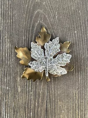 Vintage 1940's Large McClelland Barclay Maple Leaves Brooch Clear Rhinestones  • $39.92