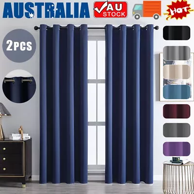 2X Blockout Curtains Blackout Window Curtain Draperies Pair Eyelet For Bedroom • $9.59