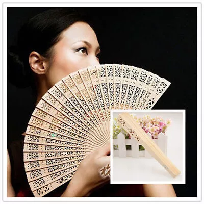 £5.99 • Buy 10/20pcs Wedding Bridal Party Folding Bamboo Fan Original Wooden Carved Hand Fan