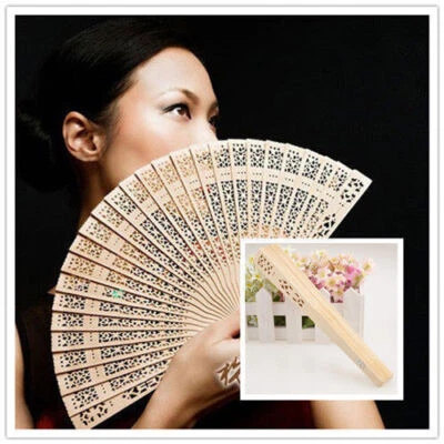 £5.99 • Buy 10/20pcs Wedding Bridal Party Folding Bamboo Fan Original Wooden Carved Hand Fan