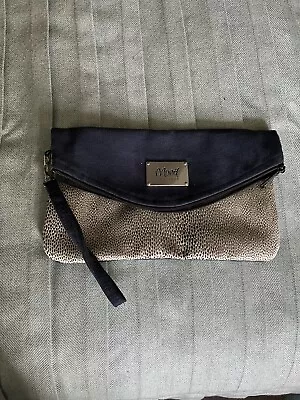 Monet Envelope Clutch Bag Silver Logo Navy Suede And Woven Silver Fabric • $15