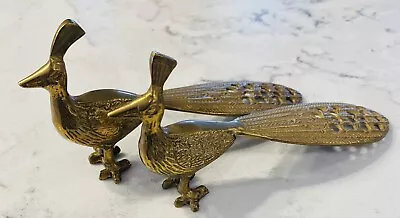 2 Vintage Mid Century Brass Peacock Bird Figurines Art Deco Style • $44.99