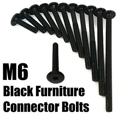 M6 Black Furniture Connector Bolts 12mm - 150mm Bed Cot Chair Desk Table Unit • £3.07